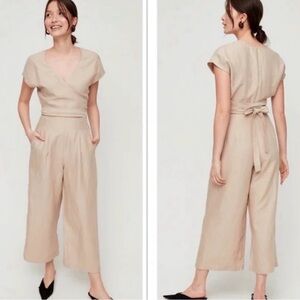 Aritzia Beige Cap Sleeve Jumpsuit